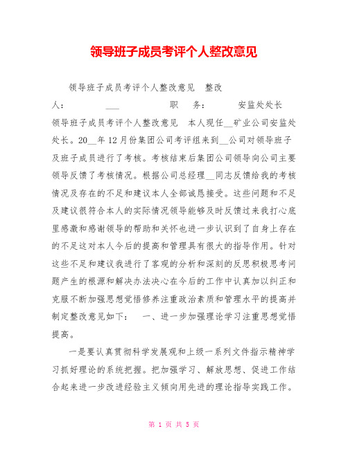 领导班子成员考评个人整改意见