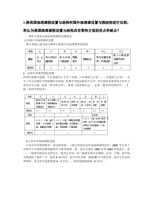 我国地理课程设置与结构的优缺点