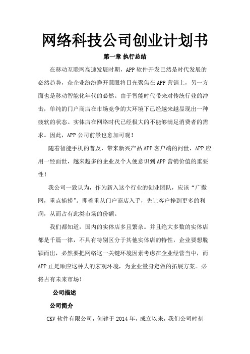 网络科技公司创业计划书