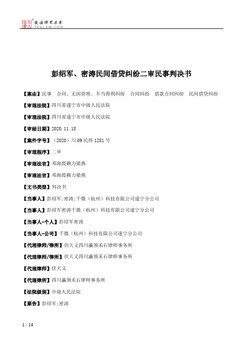 彭绍军、密涛民间借贷纠纷二审民事判决书