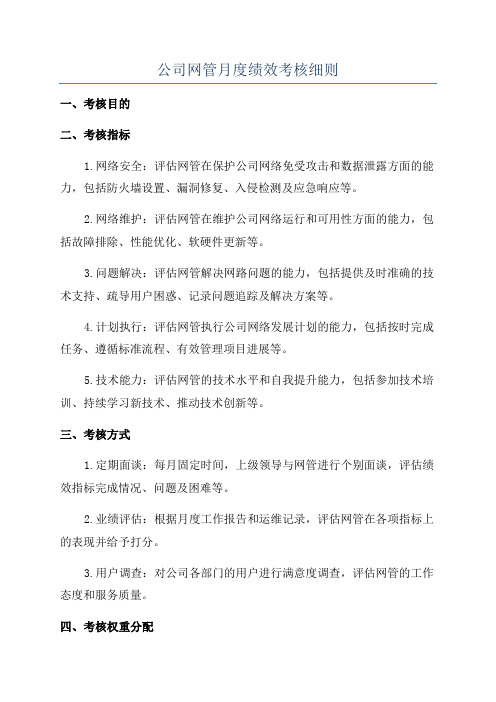 公司网管月度绩效考核细则