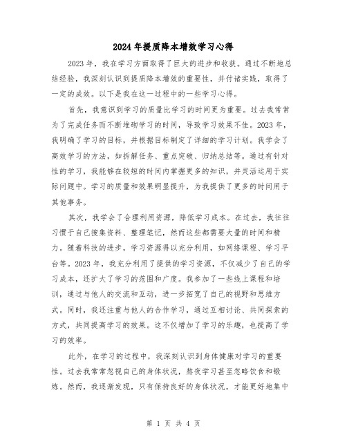 2024年提质降本增效学习心得(2篇)