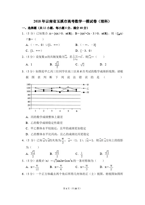 2018年云南省玉溪市高考一模数学试卷(理科)【解析版】