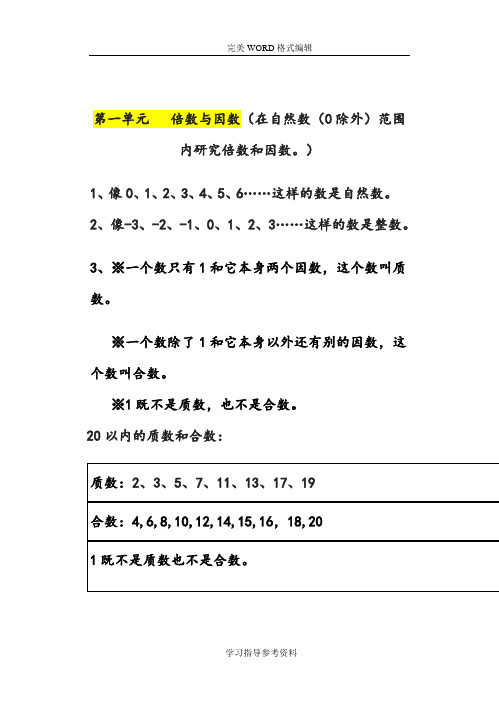 北师大版五年级数学(上册)总复习_知识点整理