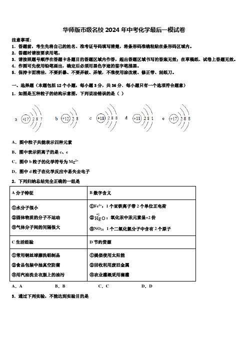 华师版市级名校2024年中考化学最后一模试卷含解析