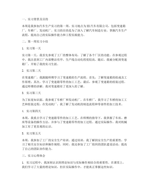 汽车生产实习报告每周小结