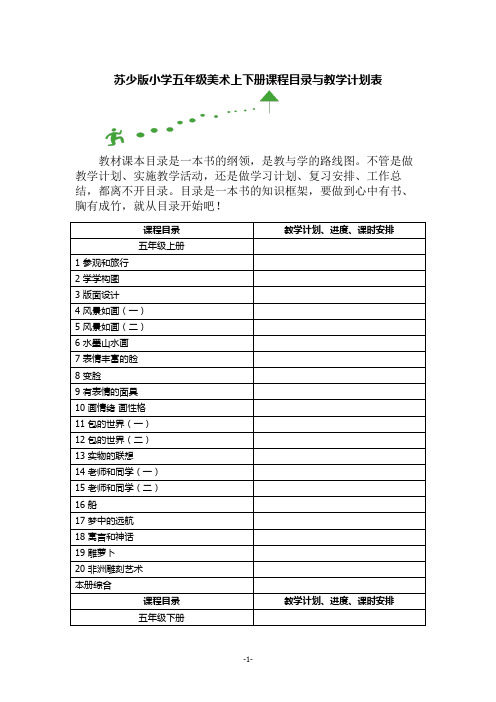 苏少版五年级美术上下册课程目录与教学计划表