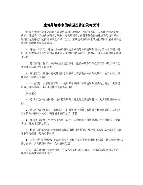 建筑外墙渗水的成因及防治策略探讨