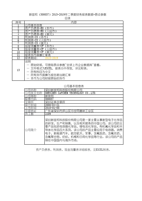 新宙邦(300037)2015-2019年二季度财务报表数据-原点参数