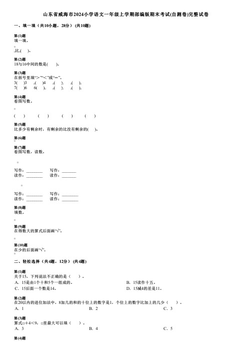 山东省威海市2024小学数学一年级上学期部编版期末考试(自测卷)完整试卷