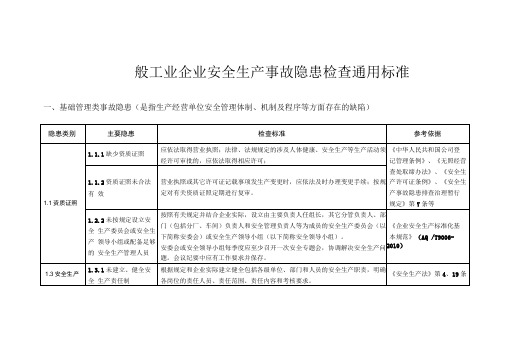 一般工业企业安全生产事故隐患检查通用标准