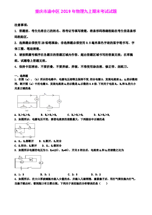 重庆市渝中区2019年物理九上期末考试试题