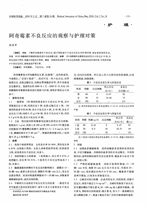 阿奇霉素不良反应的观察与护理对策