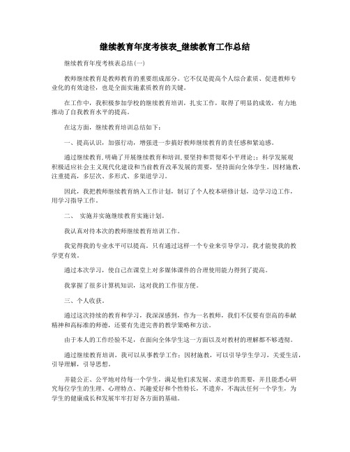 继续教育年度考核表_继续教育工作总结