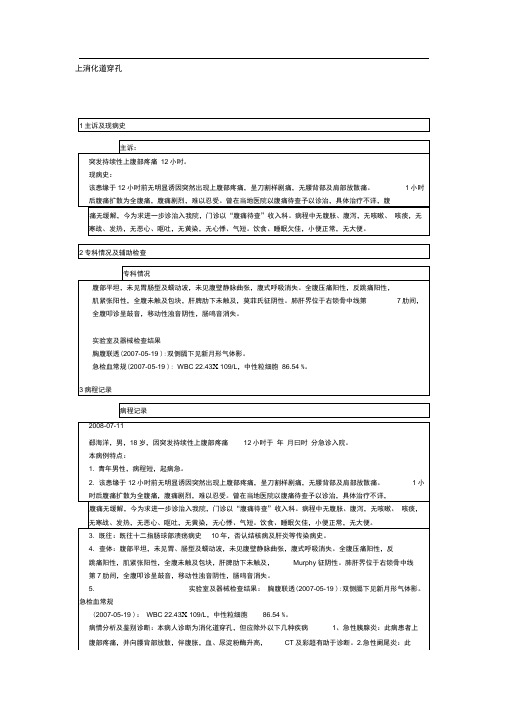 普通外科常见病病历书写及病程记录模板上消化道穿孔.