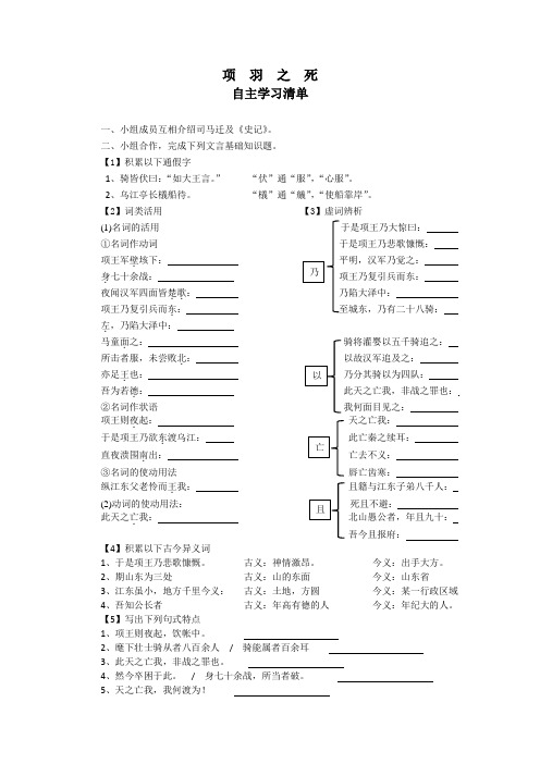 优质课一等奖高中语文选修《项羽之死》导学案