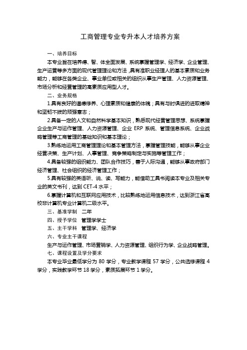 工商管理专业专升本人才培养方案