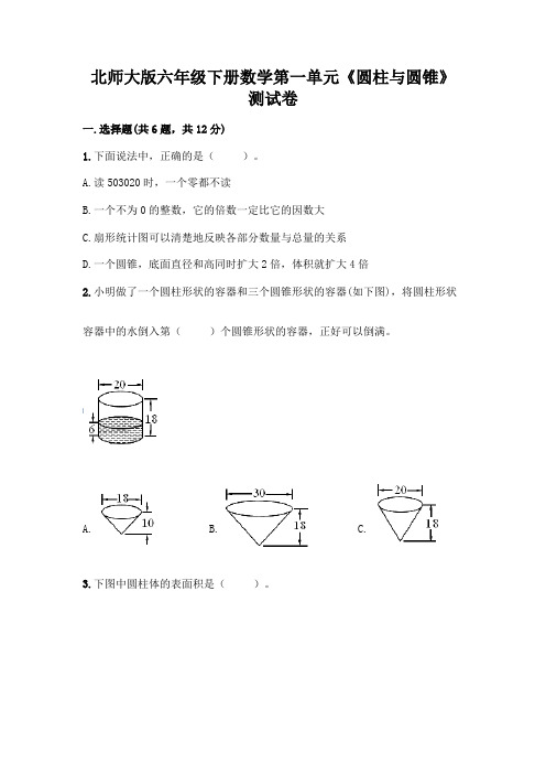 北师大版六年级下册数学第一单元《圆柱与圆锥》测试卷带完整答案(考点梳理)