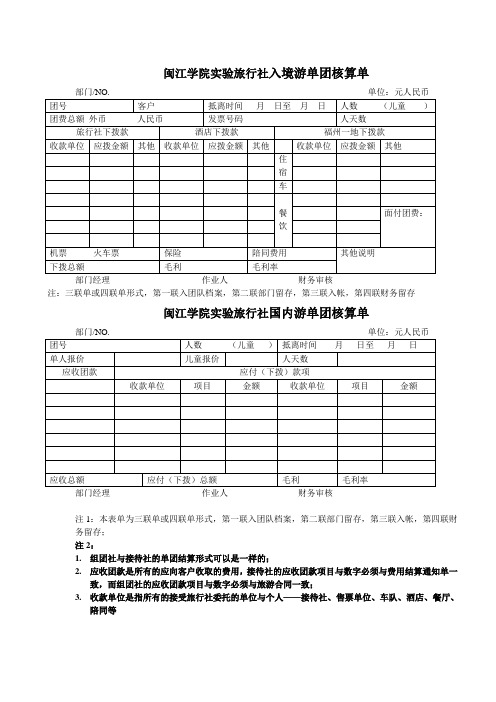 闽江学院实验旅行社单团核算单