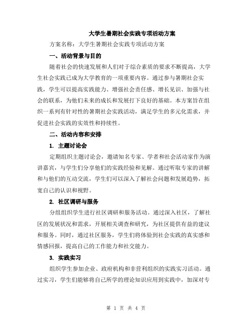 大学生暑期社会实践专项活动方案