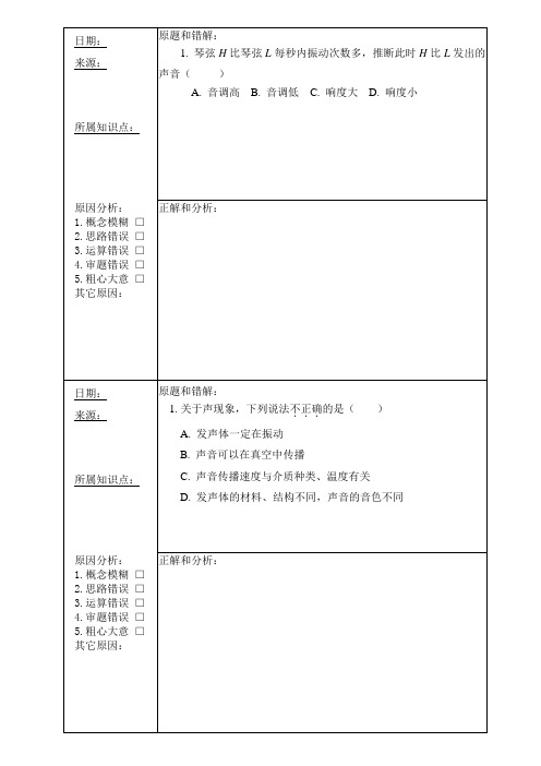 数学错题集模板