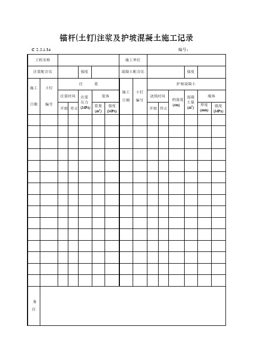 锚杆(土钉)注浆及护坡混凝土施工记录