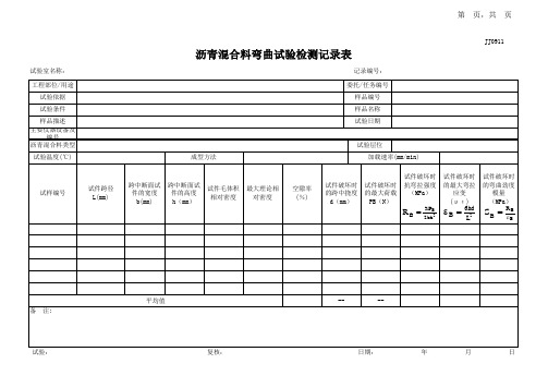 JJ0911沥青混合料弯曲试验检测记录表