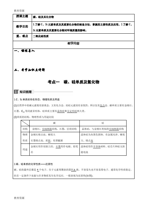 【教育资料】2019高考化学一轮复习碳硅及其化合物辅导讲义学习精品