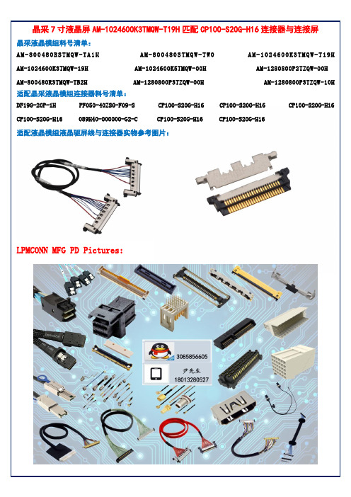 晶采7寸液晶屏AM-1024600K3TMQW-T19H匹配CP100-S20G-H16连接器与连接屏