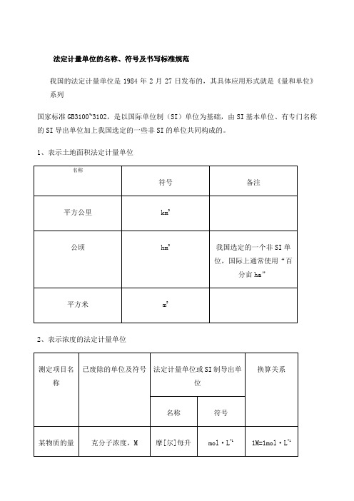 法定计量单位的名称符号及书写标准规范