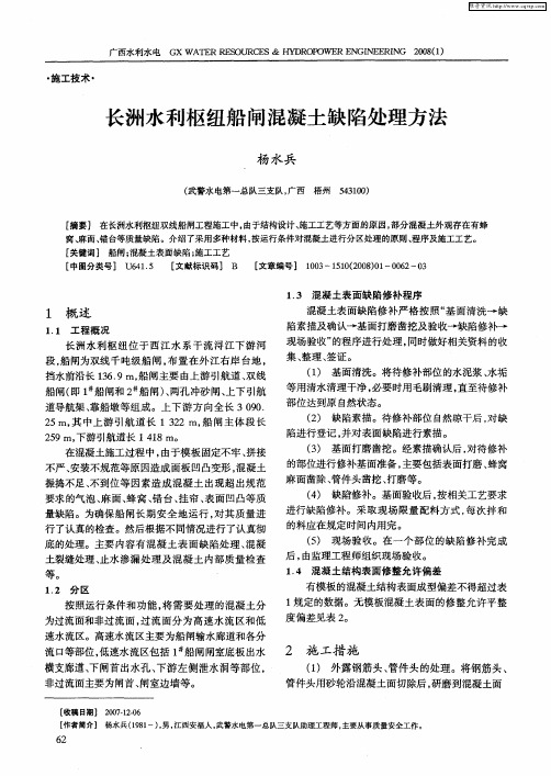 长洲水利枢纽船闸混凝土缺陷处理方法