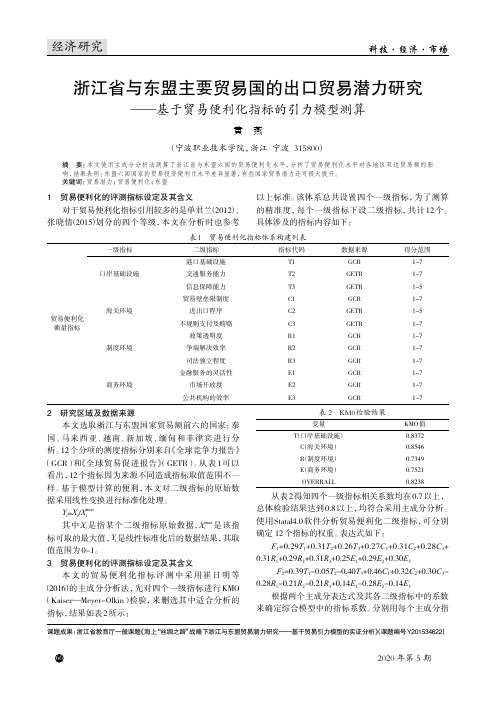 浙江省与东盟主要贸易国的出口贸易潜力研究——基于贸易便利化指标的引力模型测算