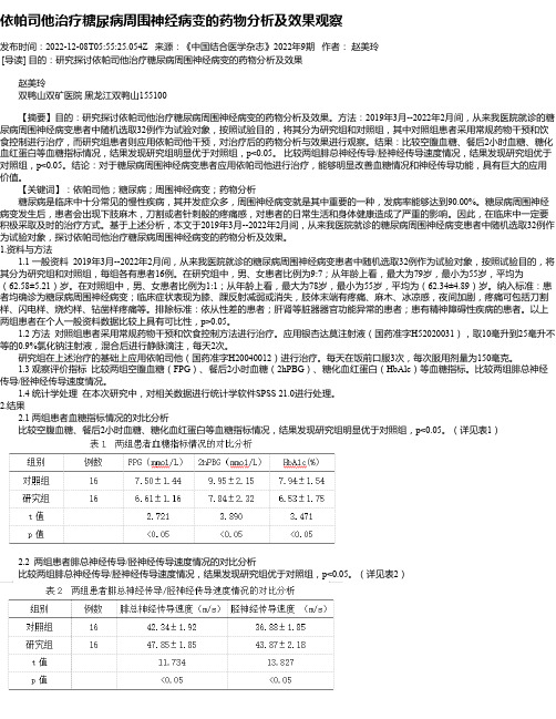 依帕司他治疗糖尿病周围神经病变的药物分析及效果观察