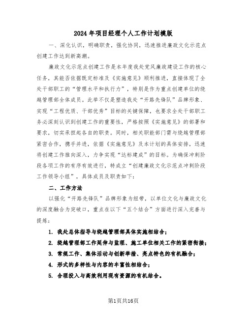 2024年项目经理个人工作计划模版(七篇)