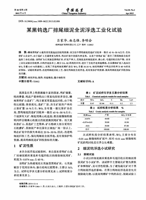 某黑钨选厂排尾细泥全泥浮选工业化试验