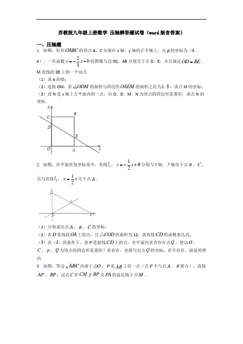 苏教版九年级上册数学 压轴解答题试卷(word版含答案)