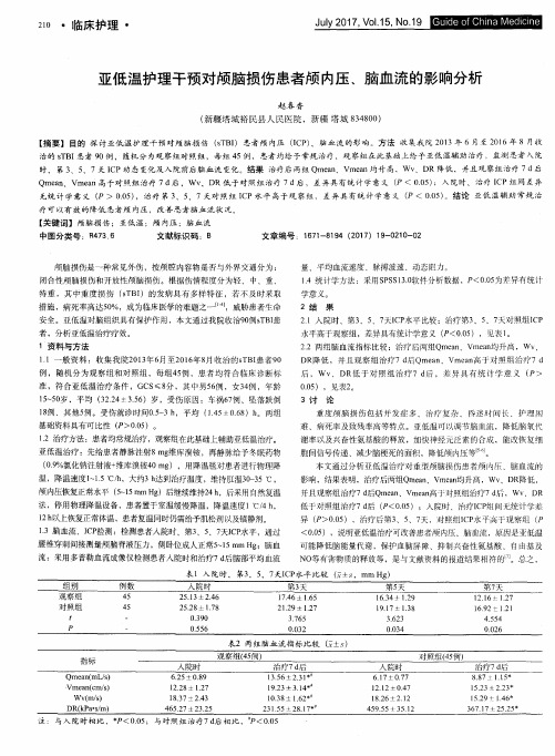 亚低温护理干预对颅脑损伤患者颅内压、脑血流的影响分析