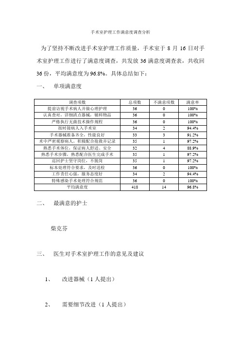 手术室护理工作满意度调查分析