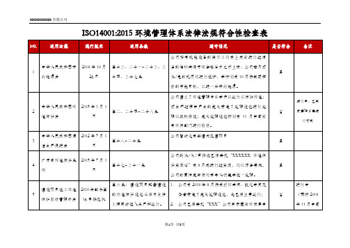 ISO14001-2015环境管理体系法律法规符合性检查表