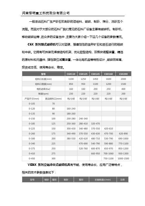 石料厂生产设备参数介绍