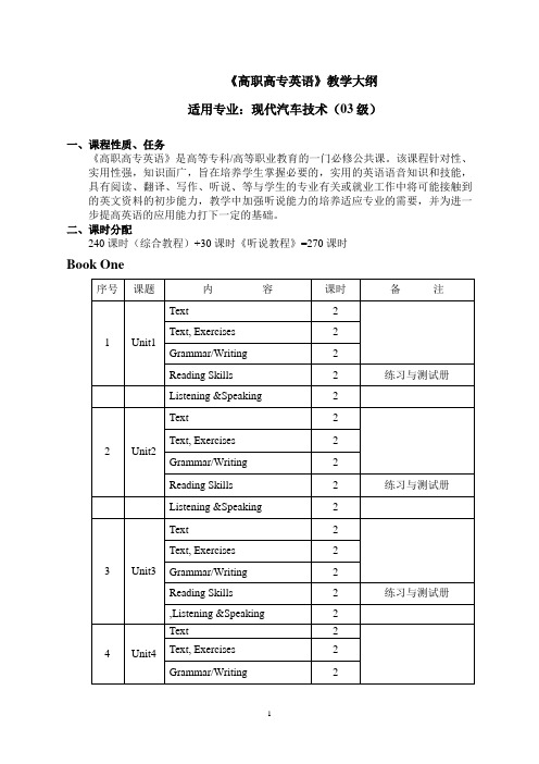 《高职高专英语》教学大纲.