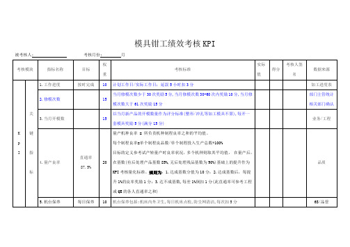 模具钳工绩效考核KPI