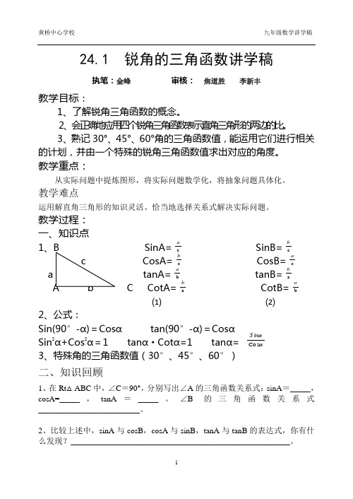 24.1  锐角的三角函数讲学稿