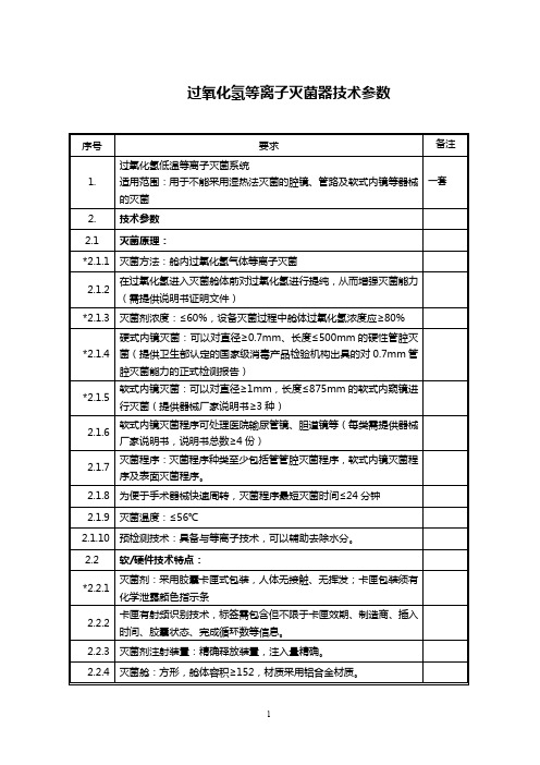 过氧化氢等离子灭菌器技术参数