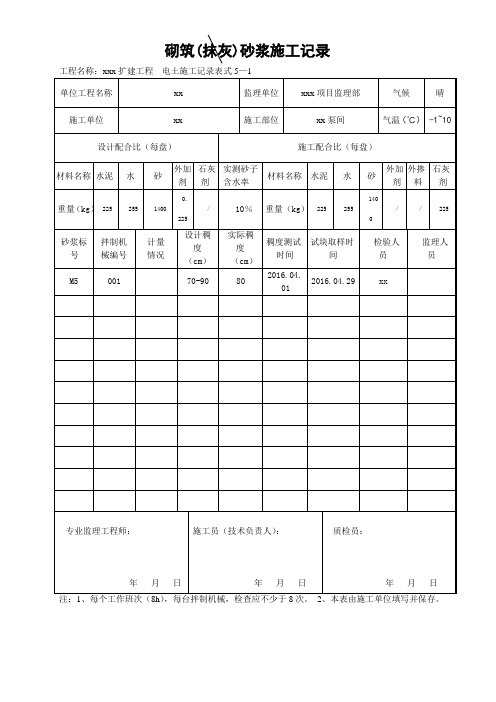 砌筑砂浆施工记录