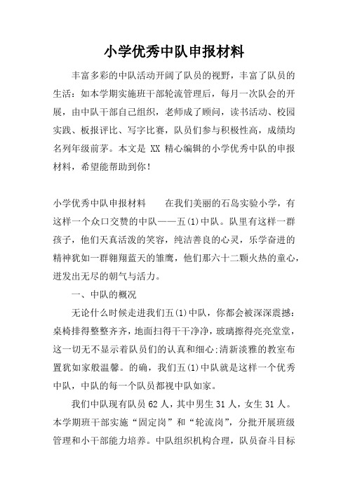 小学优秀中队申报材料