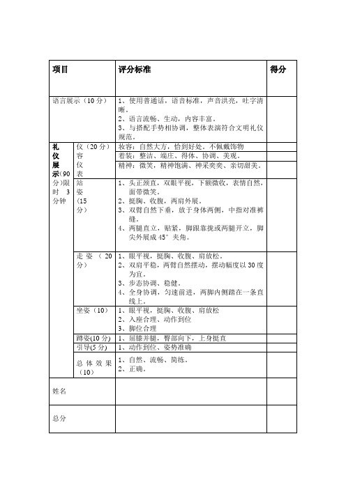 商务礼仪技能比赛评分标准