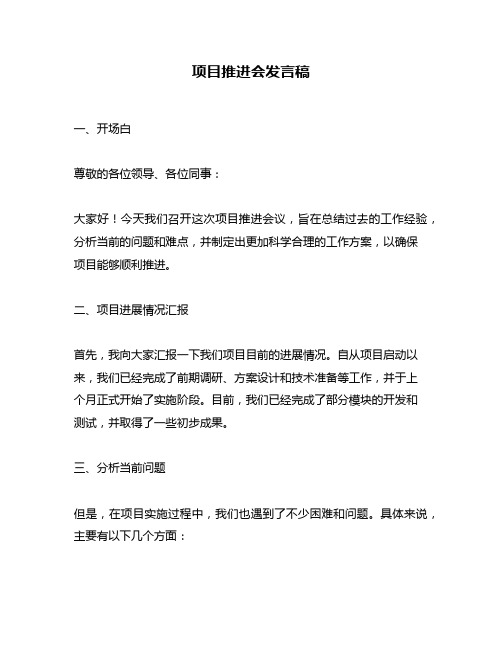 项目推进会发言稿