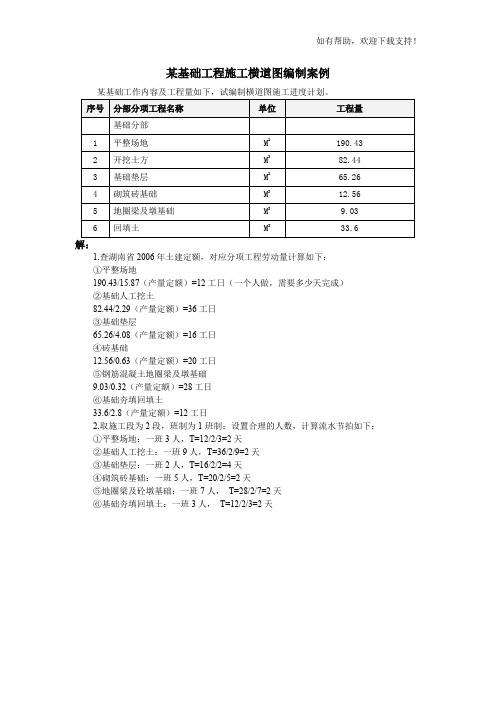 某基础工程施工横道图编制案例