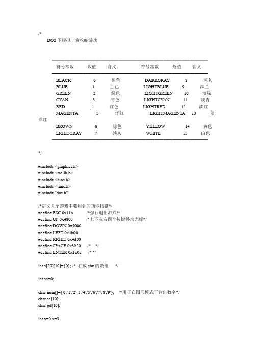 DOS下模拟  贪吃蛇游戏